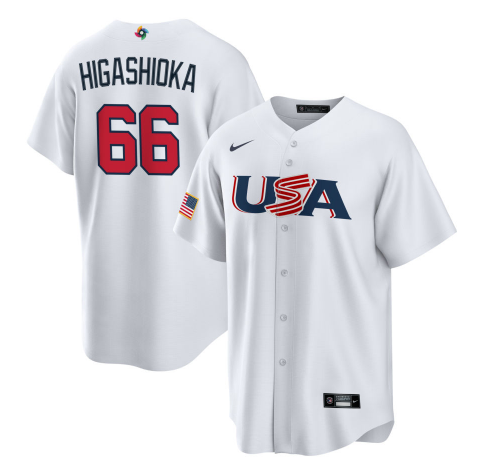 Men's USA Baseball #66 Kyle Higashioka 2023 White World Baseball Classic Stitched Jersey